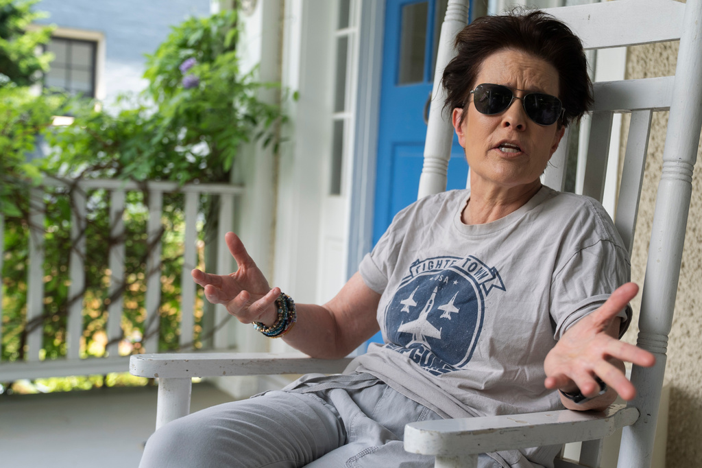 Podcaster Kara Swisher speaks during an interview with The Associated Press, Thursday, June 11, 2026, in Washington. (AP Photo/Manuel Balce Ceneta)