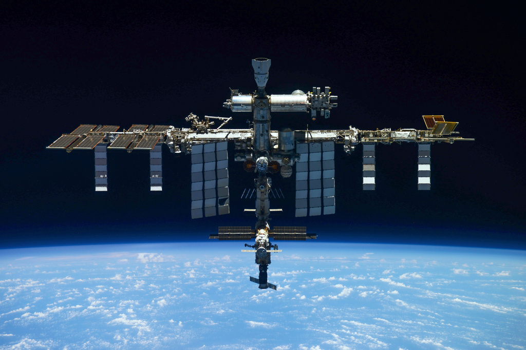 FILE - This photo provided by Roscosmos shows the International Space Station from a Russian Soyuz MS-19 spaceship after undocking on March 30, 2022. (Roscosmos State Space Corporation via AP, File)