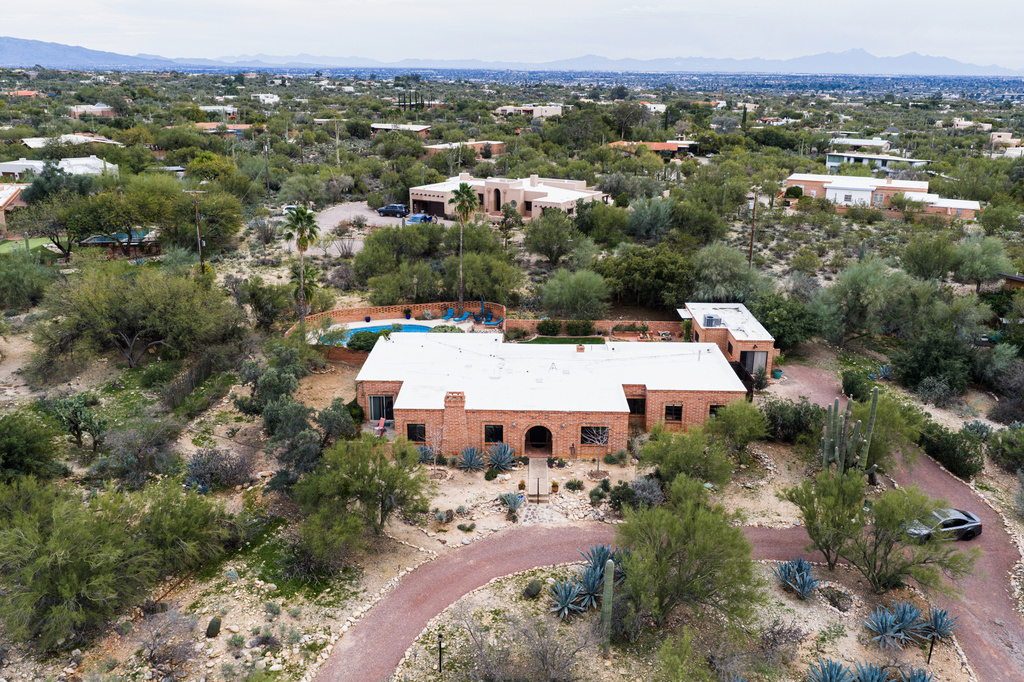 The home of Nancy Guthrie, the missing mother of “Today” show host Savannah Guthrie, is seen from above, Thursday, Feb. 5, 2026, in Tucson, Ariz. (AP Photo/Caitlin O'Hara)