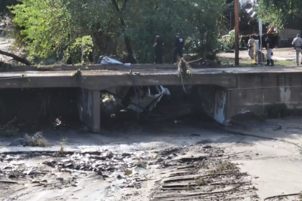 Damage from flooding in Globe, Ariz., is seen on Saturday morning, Sept. 27, 2025. (Adam Klepp/KNXV-TV - ABC15 Arizona via AP)