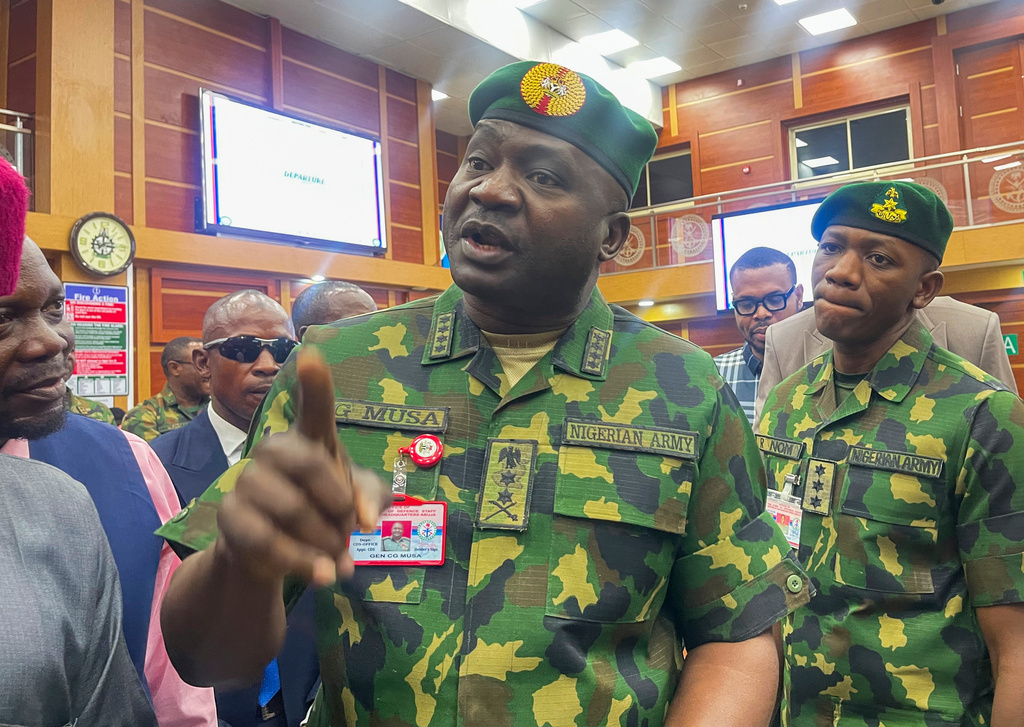 FILE - Gen. Christopher Musa, Nigerian Chief of Defense Staff, speaks to reporters in Abuja, Nigeria, Feb. 20, 2024. (AP Photo/Chinedu Asadu, File)
