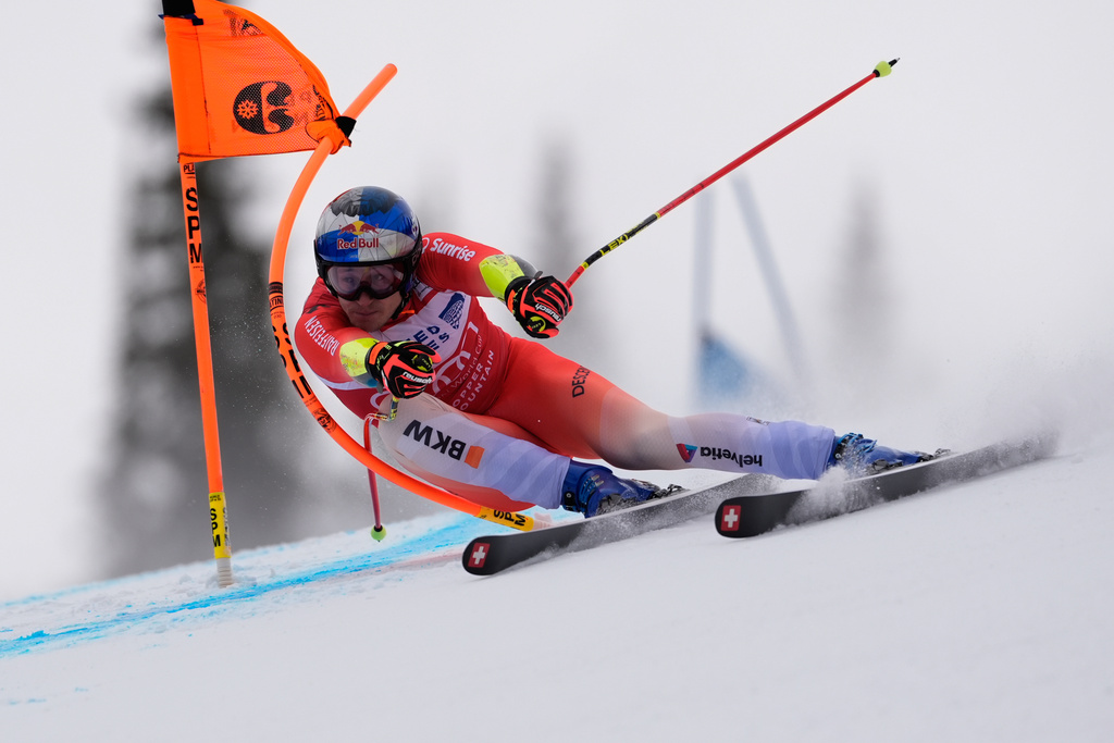 Switzerland's Marco Odermatt competes during a World Cup men's super-G skiing race, Thursday, Nov. 27, 2025, in Copper Mountain. (AP Photo/Robert F. Bukaty)