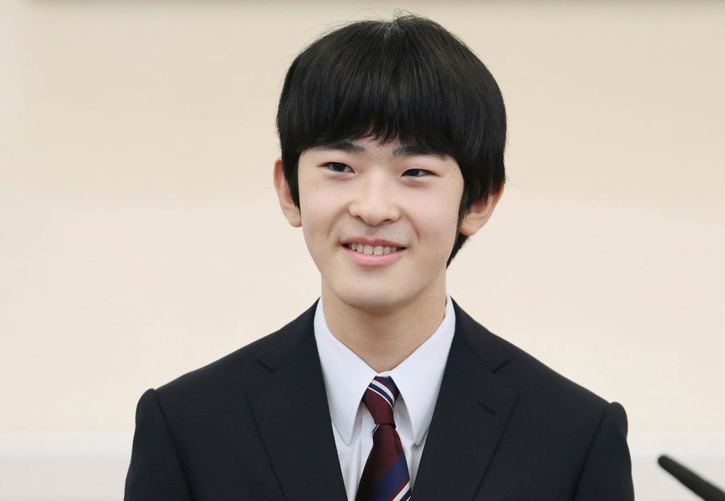 Japan's Prince Hisahito, nephew of Emperor Naruhito, attends his first press conference to commemorate his coming-of-age at the Akasaka Estate residence in Tokyo on March 3, 2025. (Japan Pool/Kyodo News via AP)