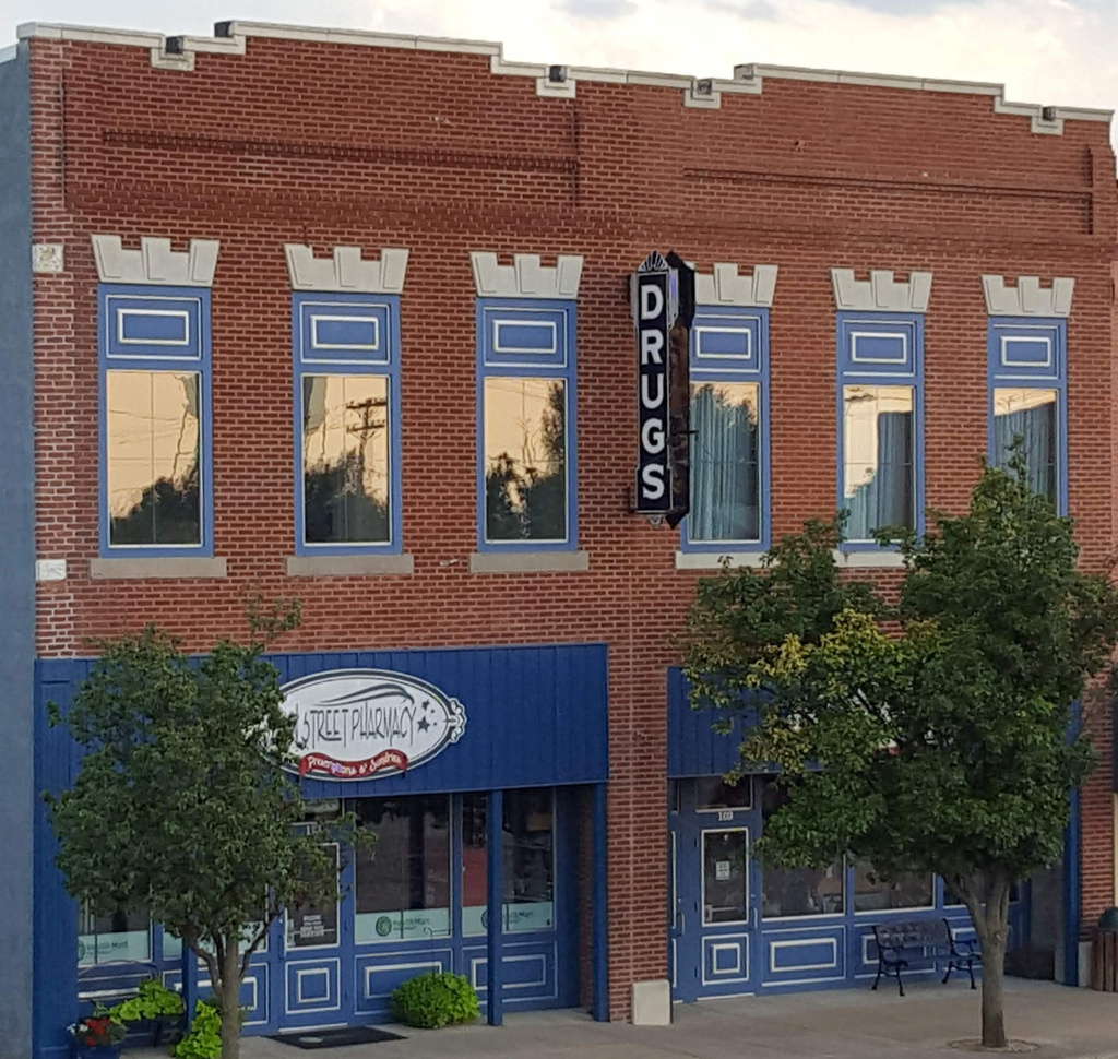 This photo provided by Lisa Gales, shows the Main Street Pharmacy in Coldwater, Kan., in August 2018. (Lisa Gales via AP)