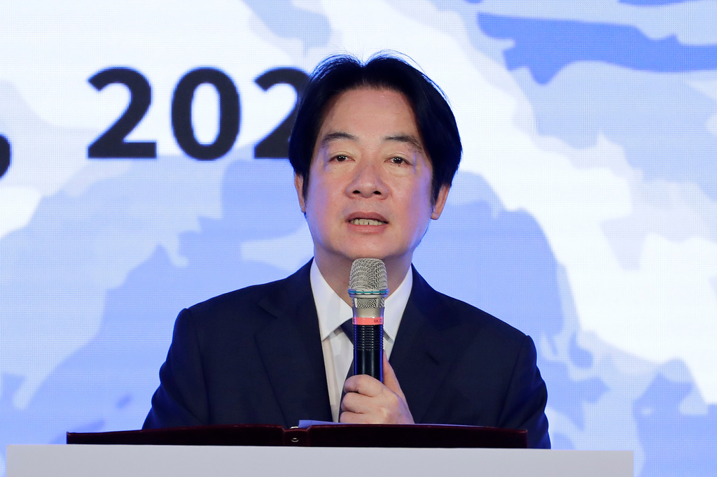 Taiwanese President Lai Ching-te delivers a speech during the International Forum of the Whole-of-Society Defense Resilience Committee in Taipei, Taiwan, Saturday, Sept. 19, 2026. (AP Photo/Chiang Ying-ying)