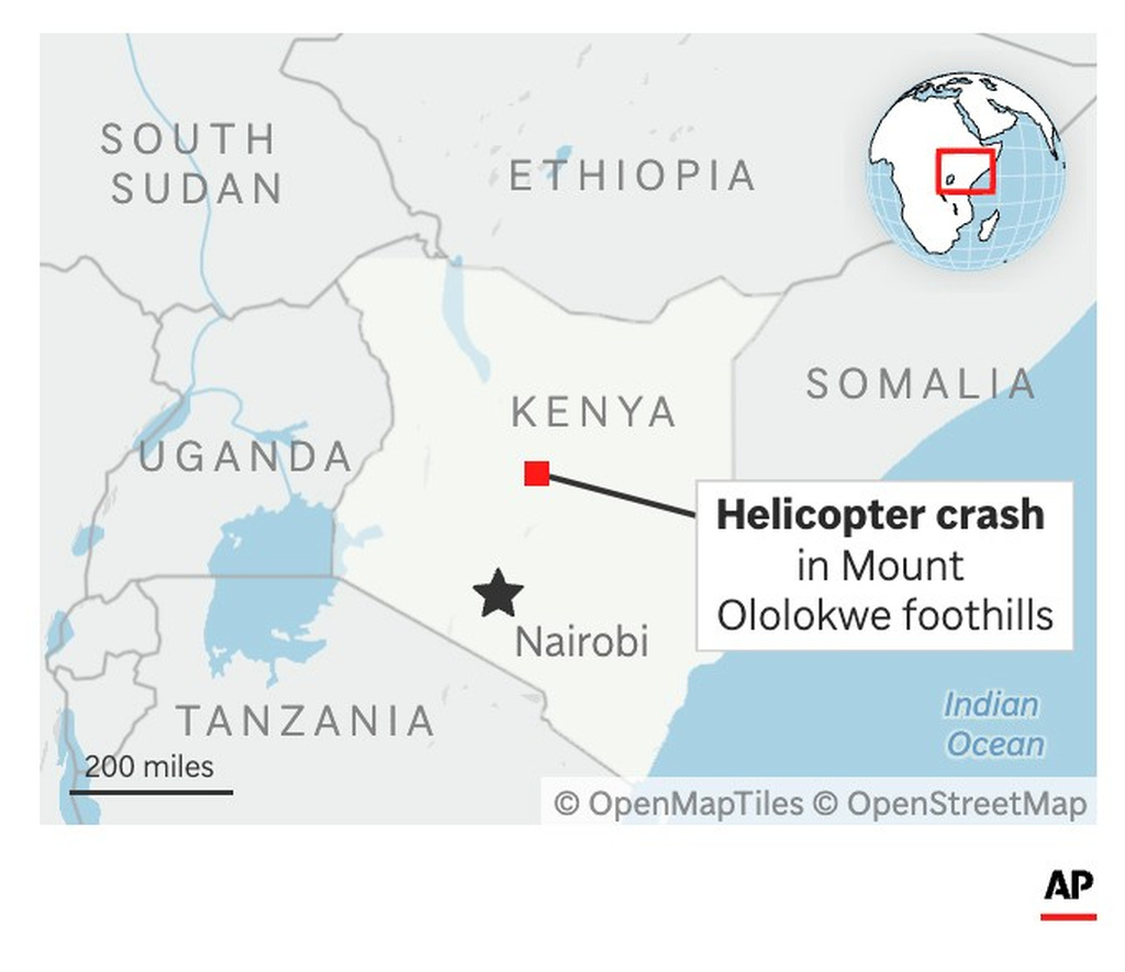 Map shows general location of a helicopter crash in the Mount Ololokwe foothills of Kenya. (AP Digital Embed)