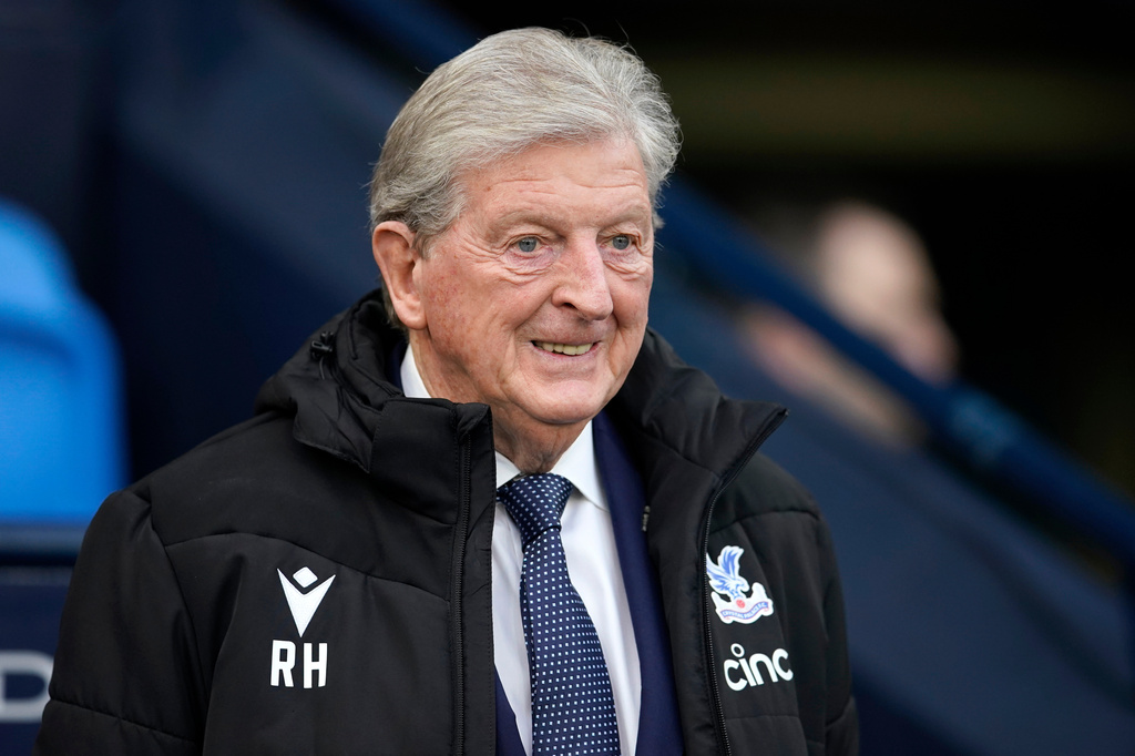 FILE - Crystal Palace's head coach Roy Hodgson waits for the start of the English Premier League soccer match between Manchester City and Crystal Palace at the Etihad Stadium in Manchester, England, Saturday, Dec.16, 2023. (AP Photo/Dave Thompson, File)