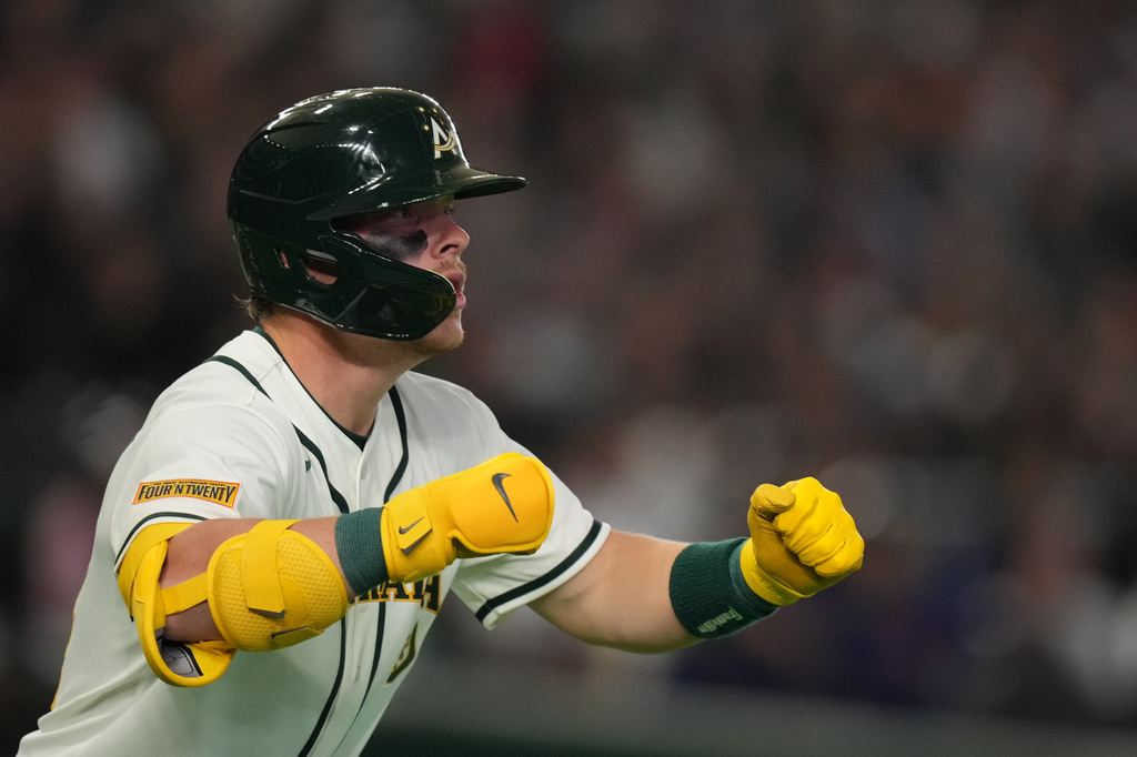 Australia's Travis Bazzana celebrates after hitting a solo home run against Taiwan in the seventh inning of a World Baseball Classic game in Tokyo, Thursday, March 5, 2026. (AP Photo/Hiro Komae)