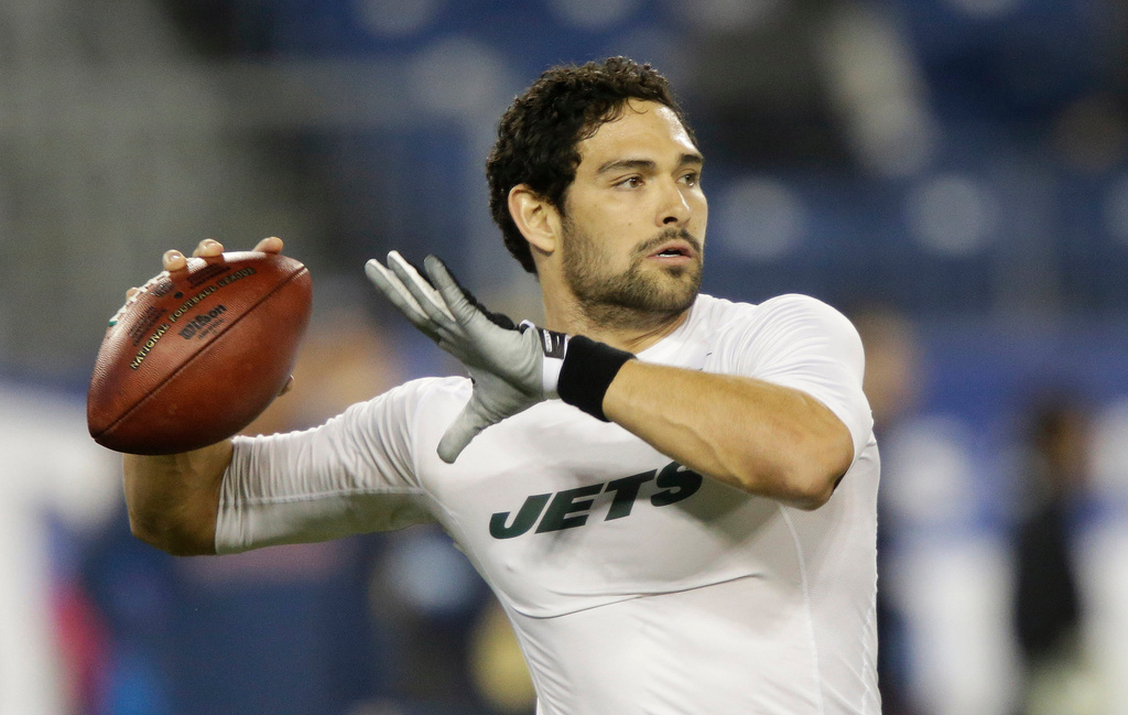 FILE - New York Jets quarterback Mark Sanchez warms up before an NFL football game between the Jets and the Tennessee Titans on Monday, Dec. 17, 2012, in Nashville, Tenn. (AP Photo/Wade Payne, File)