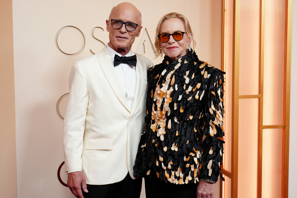 Ed Harris and Amy Madigan arrive at the Oscars on Sunday, March 15, 2026, at the Dolby Theatre in Los Angeles. (Photo by Richard Shotwell/Invision/AP)