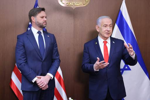 U.S. Vice President JD Vance, left, meets with Israeli Prime Minister Benjamin Netanyahu at the Prime Minister's Office in Jerusalem, Wednesday, Oct. 22, 2025. (Marc Israel Sellem/Jerusalem Post via AP, Pool) U.S. Vice President JD Vance, left, meets with Israeli Prime Minister Benjamin Netanyahu at the Prime Minister's Office in Jerusalem, Wednesday, Oct. 22, 2025. (Marc Israel Sellem/Jerusalem Post via AP, Pool)
