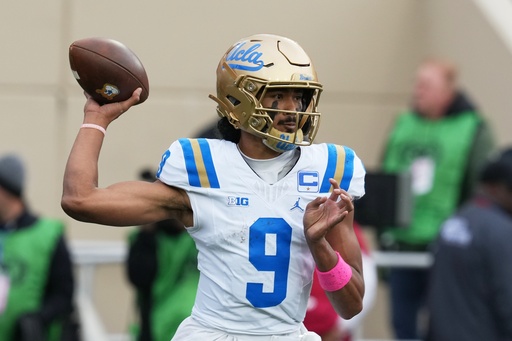 UCLA quarterback Nico Iamaleava throws during the first half of an NCAA college football game against Indiana, Saturday, Oct. 25, 2025, in Bloomington, Ind. (AP Photo/Darron Cummings) UCLA quarterback Nico Iamaleava throws during the first half of an NCAA college football game against Indiana, Saturday, Oct. 25, 2025, in Bloomington, Ind. (AP Photo/Darron Cummings)