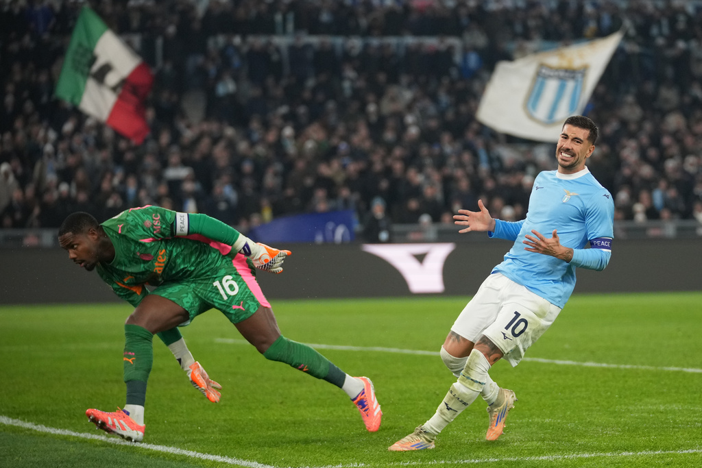 Lazio's Mattia Zaccagni reacts during the Italian Cup round of sixteen soccer match between Lazio and Milan, in Rome, Thursday, Dec. 4, 2025. (AP Photo/Andrew Medichini)