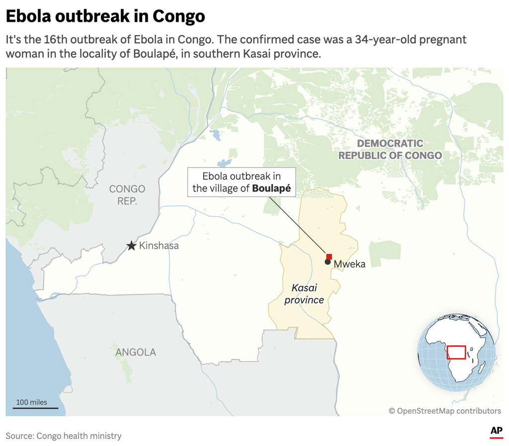 The map above shows the location of an Ebola outbreak in Congo. (AP Digital Embed)