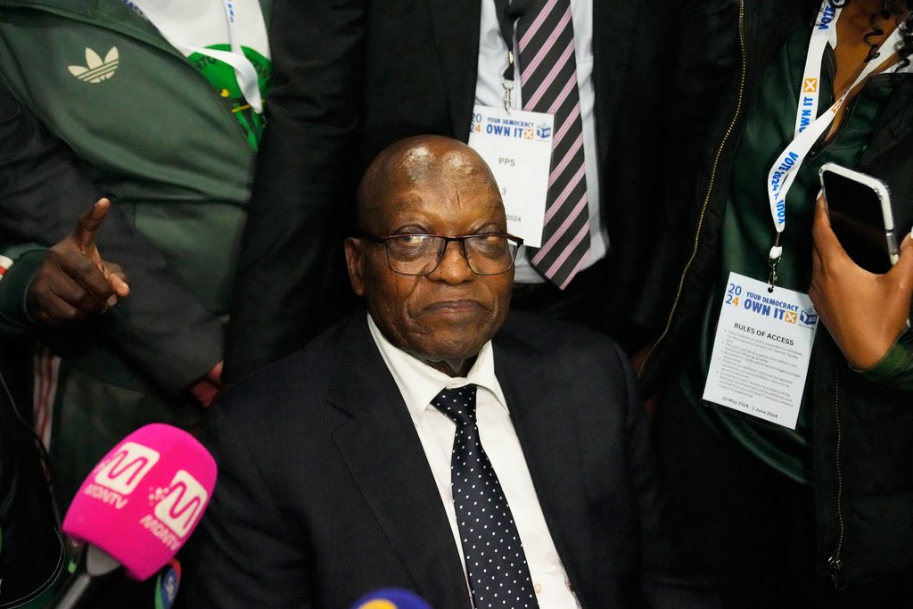 FILE - Former president Jacob Zuma is seen at the Results Operation Center in Midrand, Johannesburg, South Africa, on June 1, 2024. (AP Photo/Themba Hadebe, File)