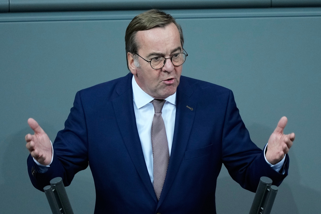 German Defense Minister Boris Pistorius speaks during a meeting about conscription inthe German Parliament in Berlin, Germany, Friday, Dec.5, 2025. (AP Photo/Ebrahim Noroozi)