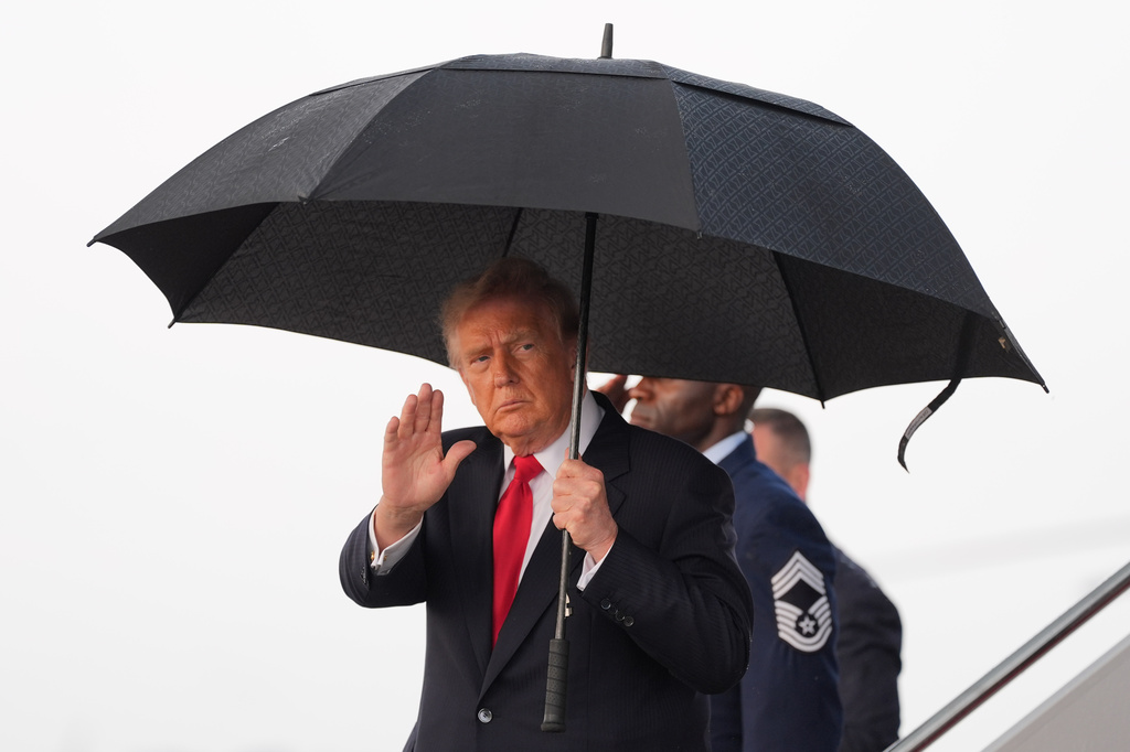 President Donald Trump arrives on Air Force One, Monday, July 27, 2026, at Joint Base Andrews, Md. (AP Photo/Alex Brandon)