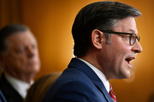 Speaker of the House Mike Johnson, R-La., speaks at a press conference on 8th day of the government shutdown at the U.S. Capitol on Wednesday, Oct. 8, 2025, in Washington. (AP Photo/John McDonnell) Speaker of the House Mike Johnson, R-La., speaks at a press conference on 8th day of the government shutdown at the U.S. Capitol on Wednesday, Oct. 8, 2025, in Washington. (AP Photo/John McDonnell)
