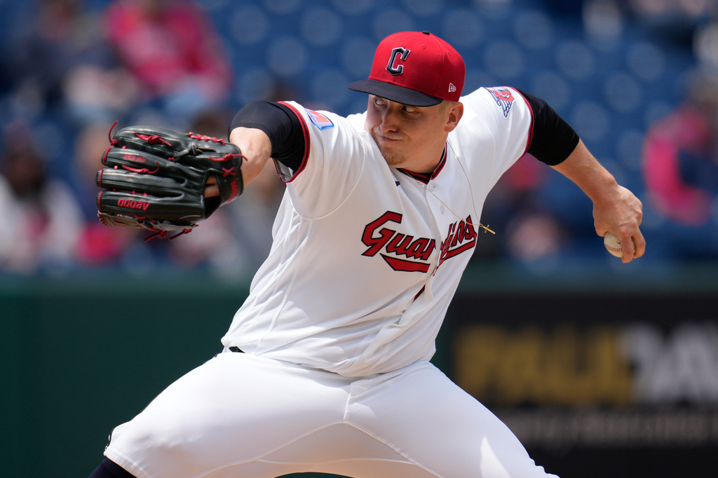 Cleveland Guardians' Parker Messick pitches in the first inning of a baseball game against the Los Angeles Angels in Cleveland, Wednesday, May 13, 2026. (AP Photo/Sue Ogrocki)