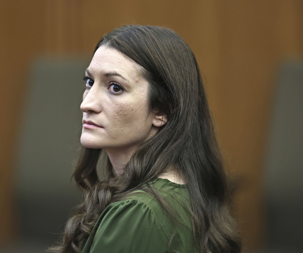 Lindsay Clancy watches jury members as Judge William Sullivan polls them before they start deliberations during her murder trial at Plymouth Superior Court in Plymouth, Mass., Monday, Aug. 31, 2026. (Greg Derr/The Patriot Ledger via AP, Pool)