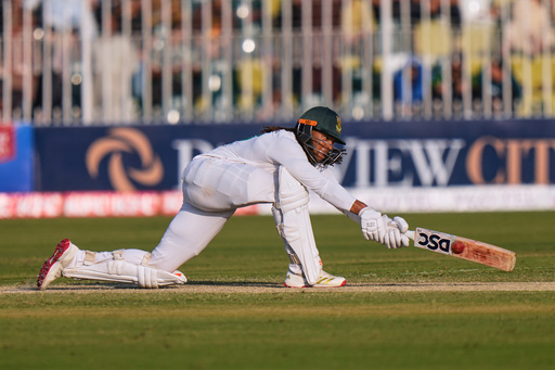South Africa's Tony de Zorzi plays a shot during the second day of the second test cricket match between Pakistan and South Africa, in Rawalpindi, Pakistan, Tuesday, Oct. 21, 2025. (AP Photo/Anjum Naveed) South Africa's Tony de Zorzi plays a shot during the second day of the second test cricket match between Pakistan and South Africa, in Rawalpindi, Pakistan, Tuesday, Oct. 21, 2025. (AP Photo/Anjum Naveed)