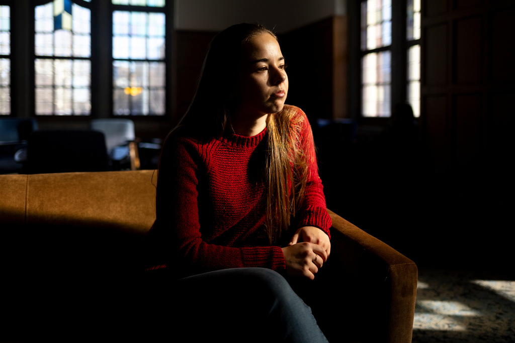 University of Michigan junior Allison Voto poses of a photo inside the Michigan Union on the University of Michigan campus in Ann Arbor, Mich., Jan. 17, 2026. (AP Photo/Emily Elconin)