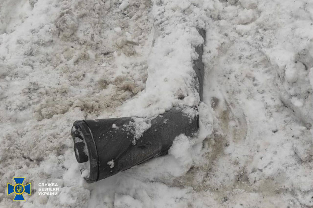 This photo provided by the Ukrainian Security Service on Friday, Jan. 9, 2026, shows a fragment believed to be a part of a Russian Oreshnik intermediate range hypersonic ballistic missile that hit the Lviv region. (Ukrainian Security Service via AP)