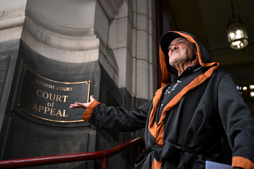 Uncle Robbie Thorpe speaks outside the Victoria state Supreme Court of Appeal in Melbourne, Australia, Wednesday, June 3, 2026. (James Ross/AAP Image via AP)