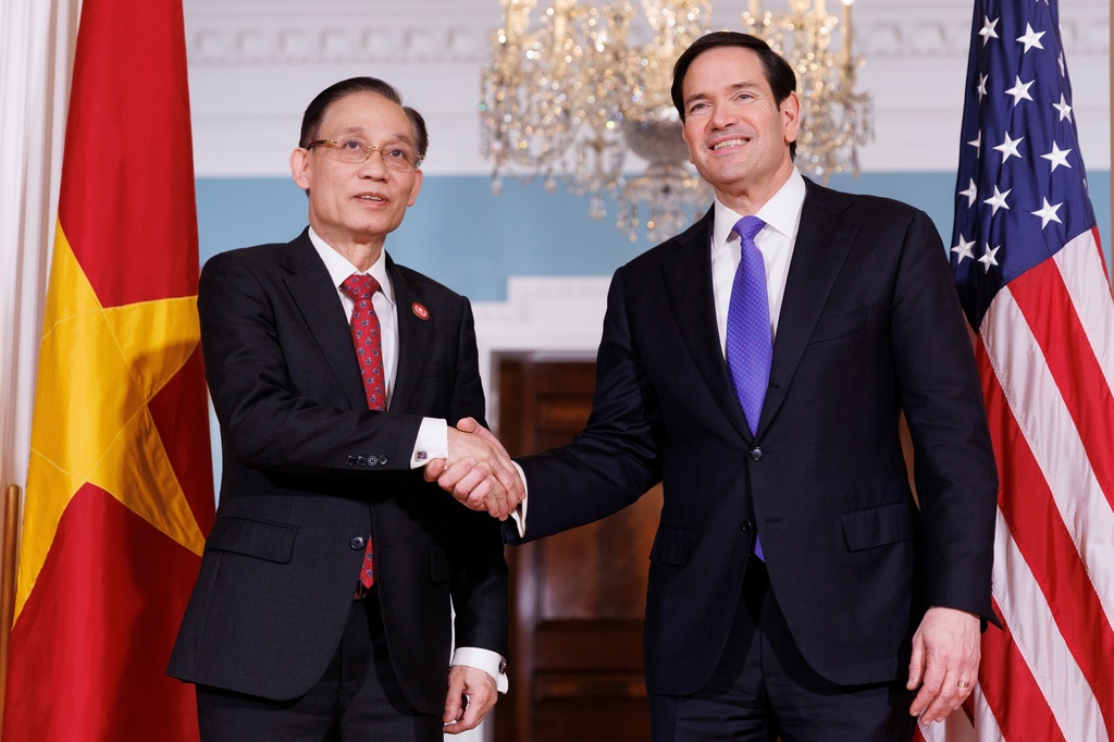 U.S. Secretary of State Marco Rubio meets with Vietnamese Foreign Minister Le Hoai Trung at the U.S. Department of State on Thursday, Feb. 19, 2026, in Washington. (AP Photo/Tom Brenner)