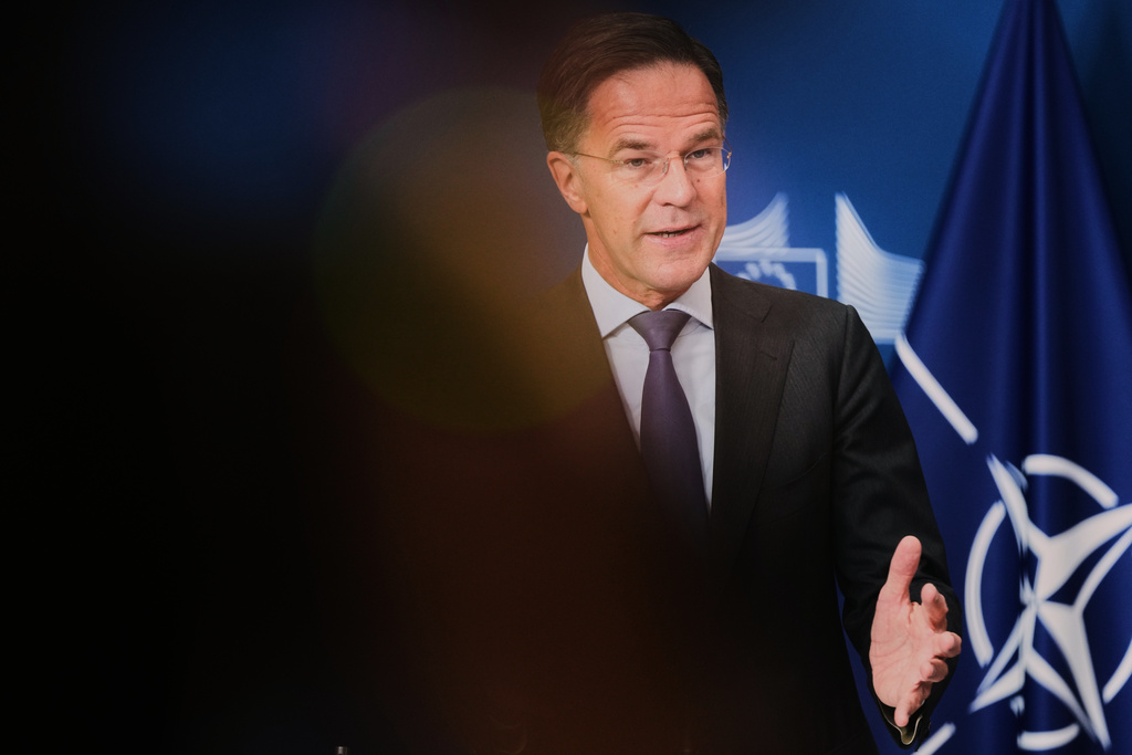 NATO Secretary General Mark Rutte delivers a statement during a media conference at EU headquarters in Brussels, Tuesday, Sept. 30, 2025. (AP Photo/Virginia Mayo)