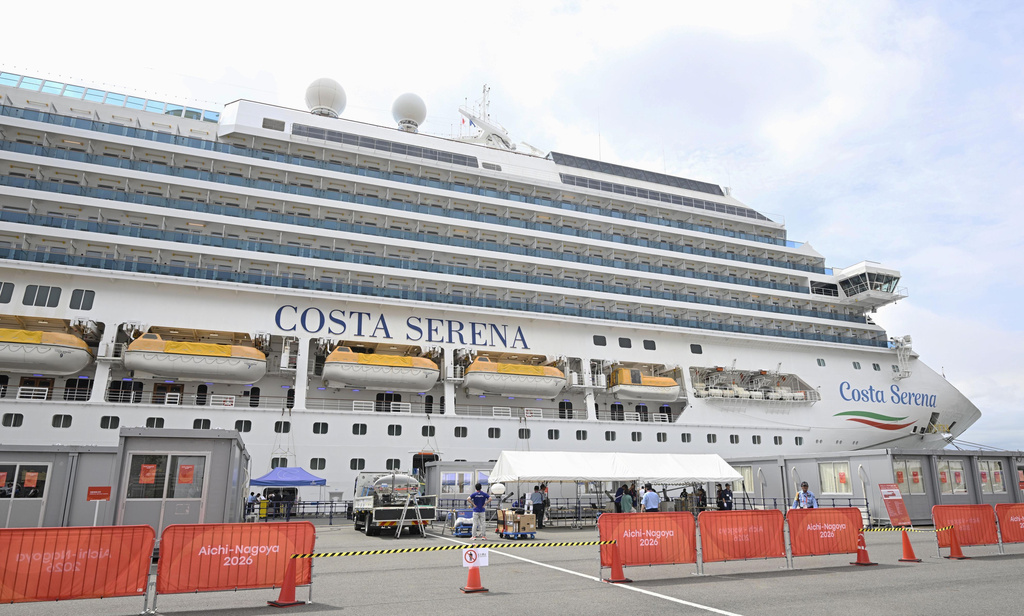 The Italian cruise ship, the Costa Serena, that will house up to 5,000 officials and athletes for the Asian Games, arrives at a port in Nagoya, central Japan, Tuesday, Sept. 15, 2026. (Kazushi Kurihara/Kyodo News via AP)