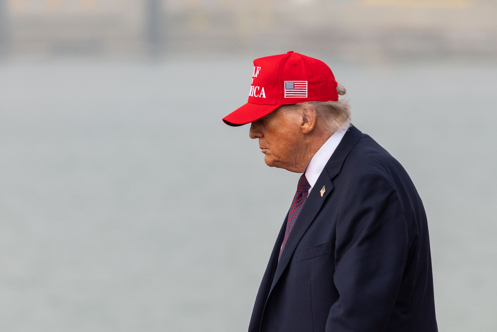 President Donald Trump leaves the stage after speaking at the Port of Corpus Christi in Corpus Christi, Texas, Friday, Feb. 27, 2026. (AP Photo/Michael Gonzalez)