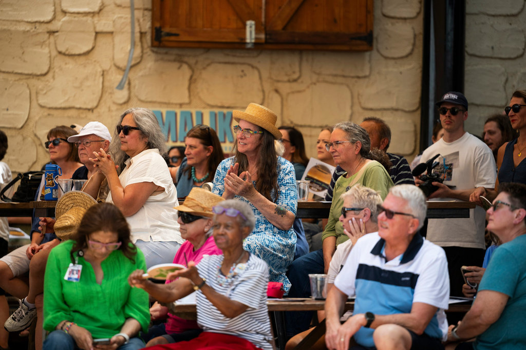 Attendees listen as Democratic candidate for Texas governor Gina Hinojosa speaks at a rally, Saturday, July 18, 2026, in Lubbock, Texas. (AP Photo/Justin Rex)