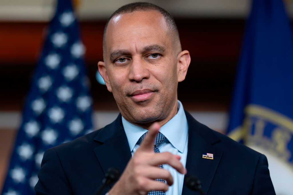 House Minority Leader Hakeem Jeffries, D-N.Y., describes the Democrats' fight to regain the House majority even as Republicans pursue redistricting efforts across the South following a U.S. Supreme Court ruling that affects majority-Black congressional districts, during a news conference at the Capitol in Washington, Wednesday, May 13, 2026. (AP Photo/J. Scott Applewhite)