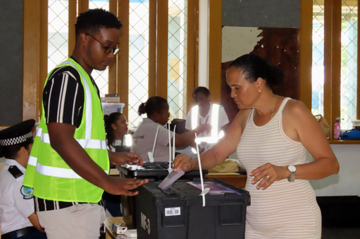 A woman casts her vote at Bel Eau Primary School, Bel Air, Seychelles, on Saturday, Sep. 27, 2025. (AP Photo/Emilie Chetty) A woman casts her vote at Bel Eau Primary School, Bel Air, Seychelles, on Saturday, Sep. 27, 2025. (AP Photo/Emilie Chetty)