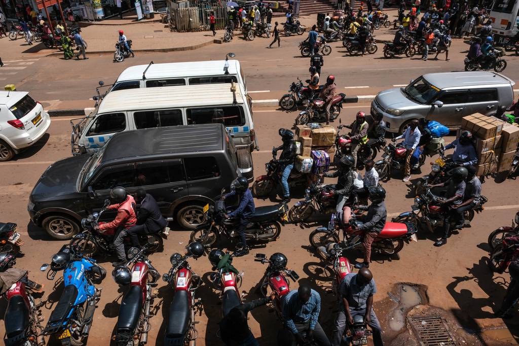 A general view of a busy street in Kampala, Uganda, Tuesday, May 19, 2026. (AP Photo/Hajarah Nalwadda)