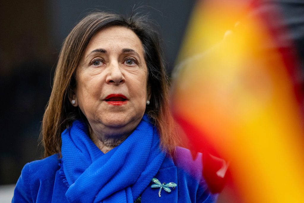 FILE - Spain's Defense Minister Margarita Robles arrives for a meeting of the Ukraine Defence Contact Group at NATO headquarters in Brussels, Friday, April 11, 2025. (AP Photo/Geert Vanden Wijngaert, File)