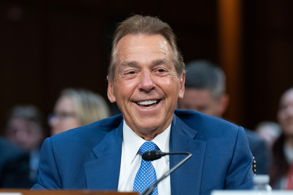 Former University of Alabama football coach Nick Saban testifies before Senate Committee on Commerce, Science, and Transportation hearing to examine college sports, supporting student athletes, and fair competition on Capitol Hill, Wednesday, June 3, 2026, in Washington. (AP Photo/Jose Luis Magana)