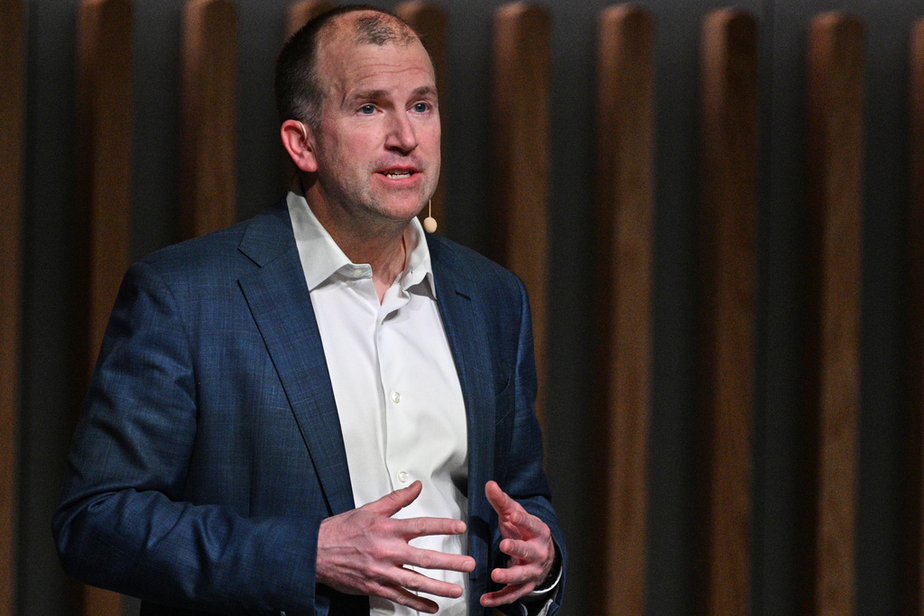 Target CEO Michael Fiddelke speaks at Target's Financial Community Meeting at Target headquarters in Minneapolis, Tuesday, March 3, 2026. (AP Photo/Tom Baker)