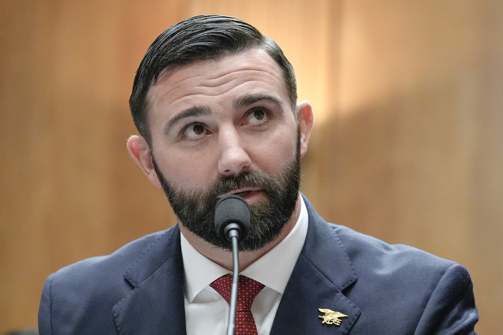 Cameron Hamilton testifies during a Senate Committee on Homeland Security and Government Affairs Committee hearing to examine his nomination to be Administrator of the Federal Emergency Management Agency, Wednesday, June 17, 2026, on Capitol Hill in Washington. (AP Photo/Mariam Zuhaib)
