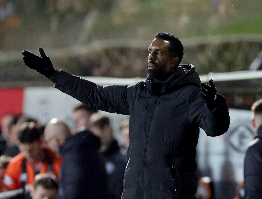 Celtic manager Wilfried Nancy reacts during a Scottish Premiership soccer match against Dundee United, Wednesday, Dec. 17, 2025, in Dundee, Scotland. (Steve Welsh/PA via AP)