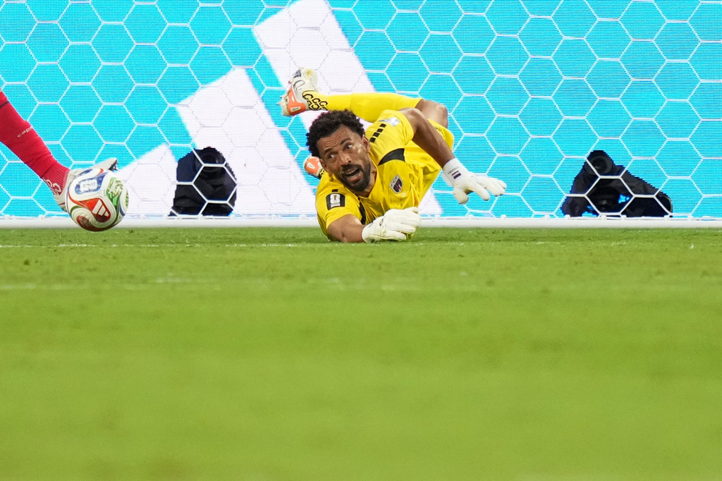 Cape Verde goalkeeper Vozinha eyes the ball during the World Cup Group H soccer match against Uruguay in Miami Gardens, Fla., Sunday, June 21, 2026. (AP Photo/Lynne Sladky)