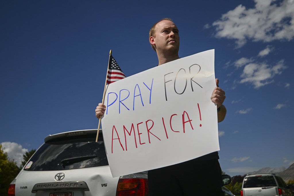 Joseph Vogl stands outside Timpanogos Regional Hospital on Wednesday, Sept. 10, 2025, in Orem, Utah. (AP Photo/Alex Goodlett)