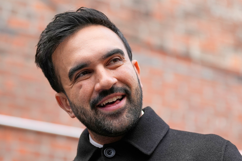 New York City mayor-elect Zohran Mamdani talks to reporters at a news conference in New York, Monday, Nov. 17, 2025. (AP Photo/Seth Wenig)