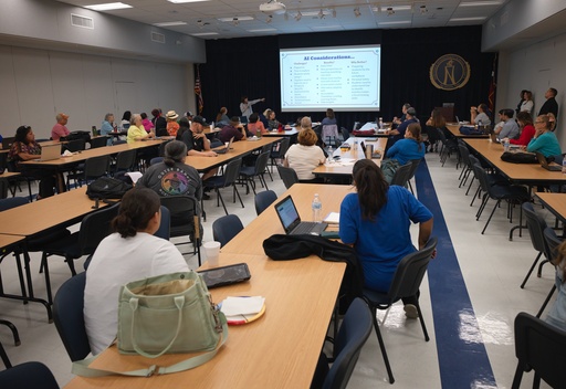 Kathleen Torregrossa, Ed.D, rear, lectures during a Microsoft AI skilling event, Saturday, Sept. 27, 2025, in San Antonio. (AP Photo/Darren Abate) Kathleen Torregrossa, Ed.D, rear, lectures during a Microsoft AI skilling event, Saturday, Sept. 27, 2025, in San Antonio. (AP Photo/Darren Abate)