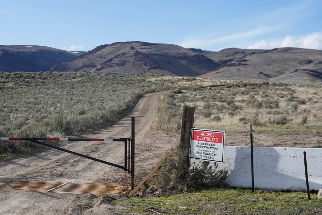FILE - An "Access Restricted" sign is displayed at the Lithium Nevada Corp. mine site at Thacker Pass, April 24, 2023, near Orovada, Nev. (AP Photo/Rick Bowmer, File)