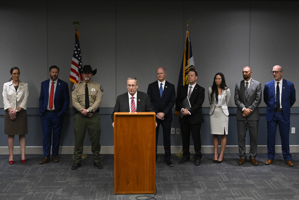 Utah County Attorney Jeff Gray speaks during a press conference announcing charges filed against Tyler Robinson, the man accused of fatally shooting conservative activist Charlie Kirk, Tuesday, Sept. 16, 2025, in Provo, Utah. (AP Photo/Alex Goodlett)