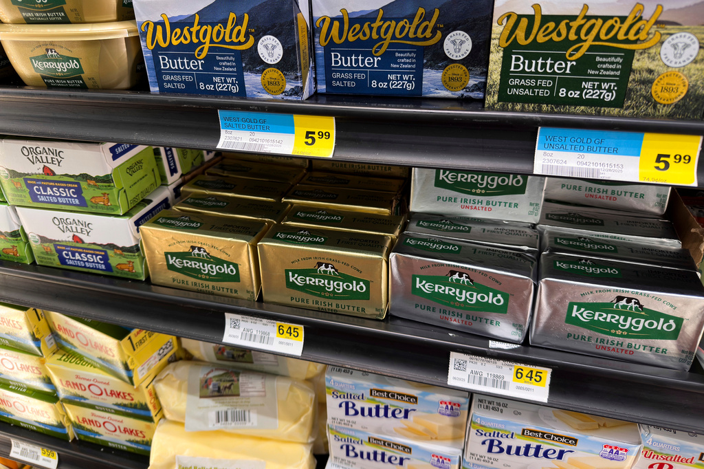 Butter is displayed for sale at a grocery store Wednesday, April 29, 2026, in Chicago. (AP Photo/Erin Hooley)