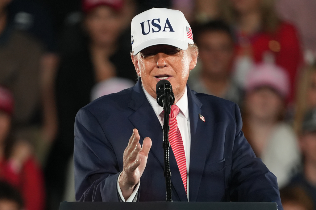 President Donald Trump speaks at a campaign rally at Pitt&ndash;Greenville Airport, Tuesday, Oct. 20, 2026, in Greenville, N.C. (AP Photo/Matt Ramey)