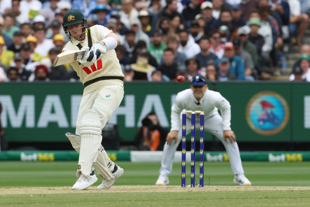 Australia's Steve Smith bats against England during their Ashes cricket test match in Melbourne, Friday, Dec. 26, 2025. (AP Photo/Hamish Blair)